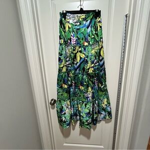 L'ATISTE women’s size M Tropical Green multicolor Maxi Skirt NWT. 3 tiers.